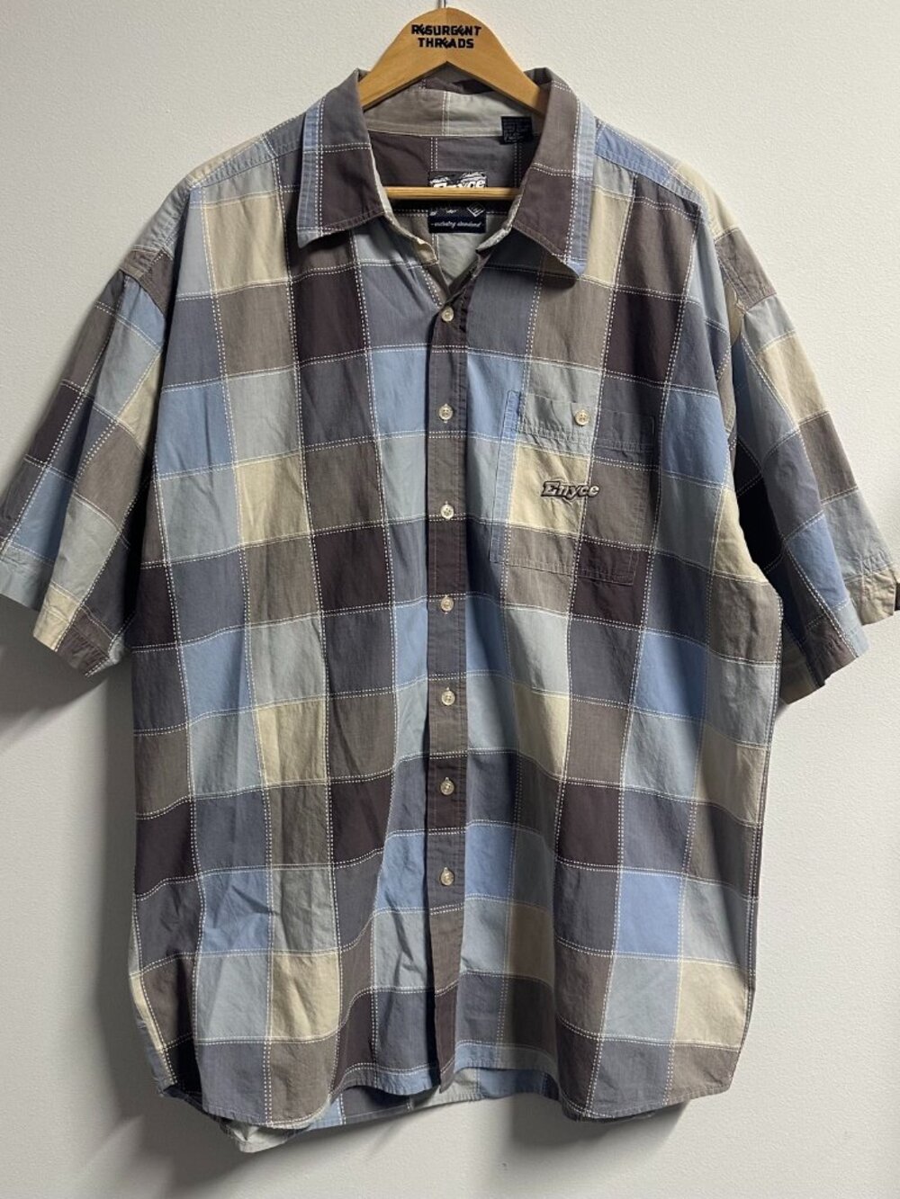 Y2K 00's Enyce Plaid Button Up Shirt Short Sleeve Blue Men's 2XL Hip Hop